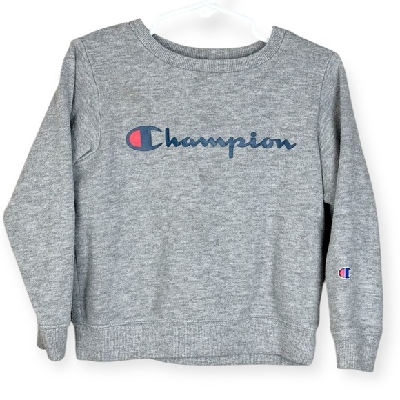 Champion Heather Gray Crew Neck Sweater with Logo - Picture 1 of 3